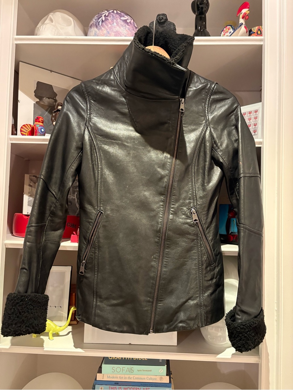 Black Leather Asymmetrical Zip Jacket - Women